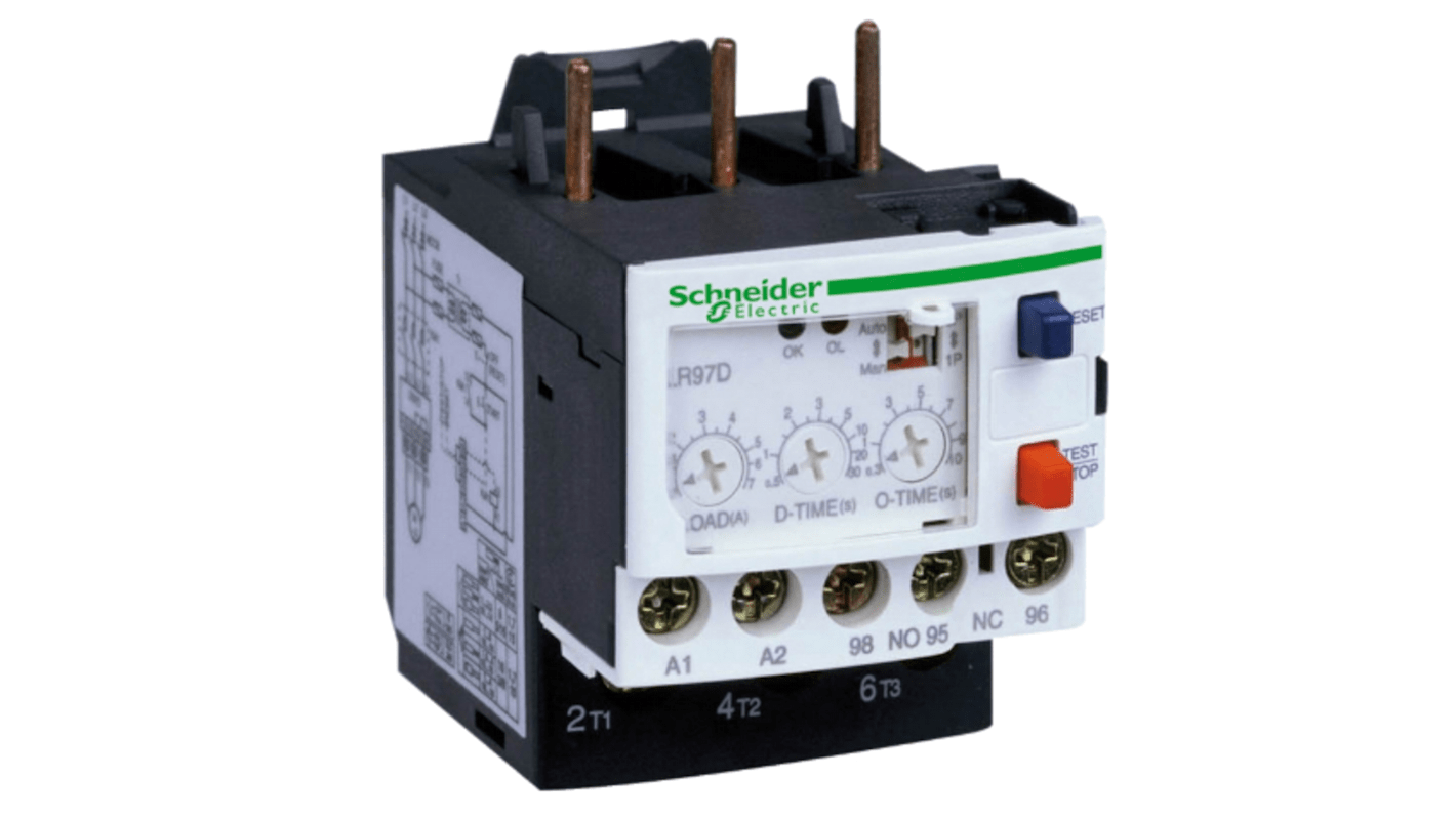 Relè di sovraccarico Schneider Electric LR97D25M7, 5-25 A, 690 V, con selettori e copertura trasparente.