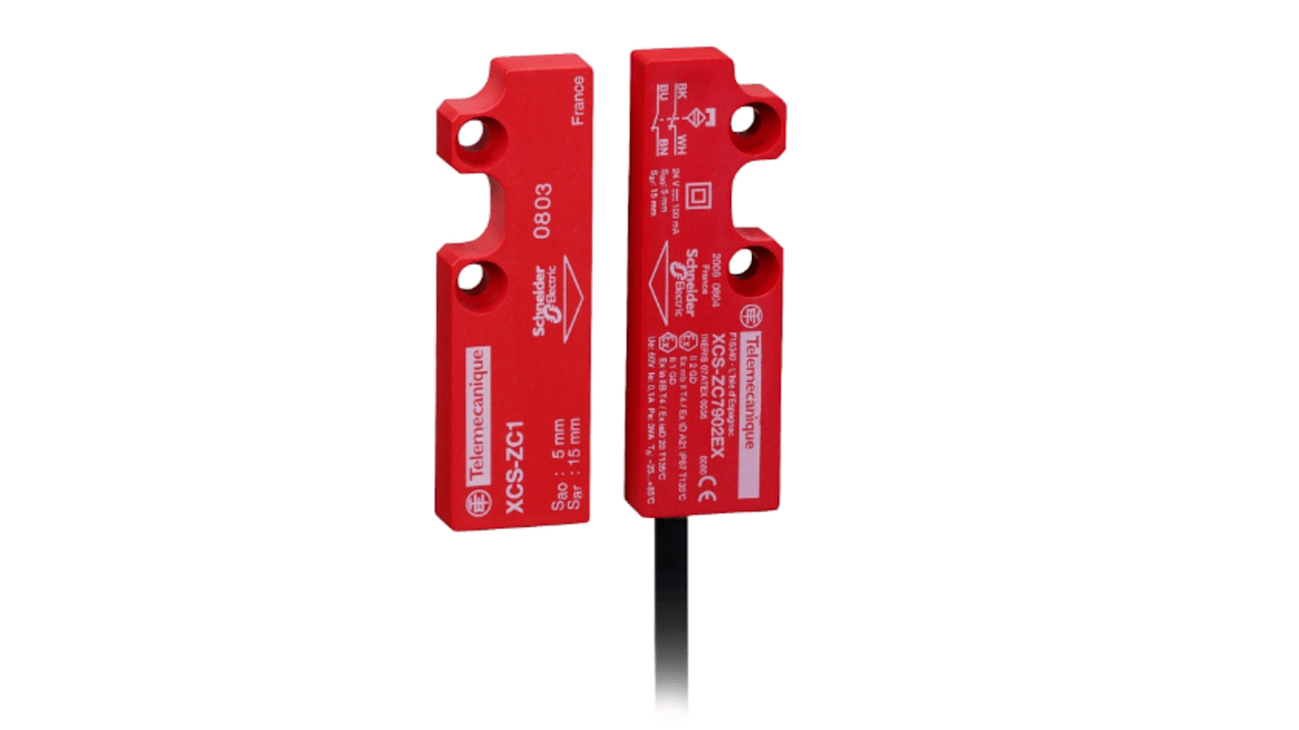 Interruttore di sicurezza senza contatto Telemecanique Sensors XCSDMC59030EX, 24V cc, IP67, dimensioni 88x25x13mm, pre-cablato 5m.