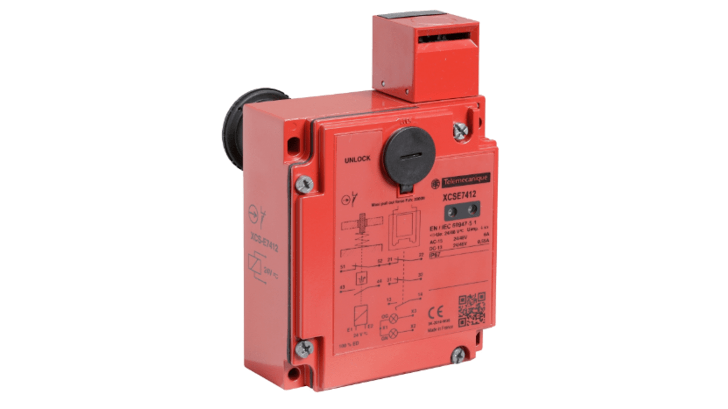 Interruttore di interblocco a solenoide Telemecanique Sensors XCSE7412, 2NC/1NA, grado di protezione IP67, custodia metallica.