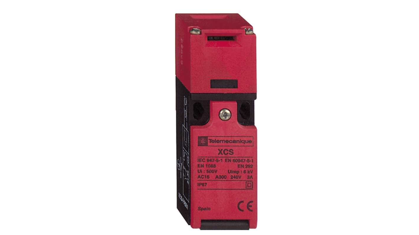 Interruttore di interblocco di sicurezza Telemecanique Sensors XCS, 2 contatti normalmente chiusi, montaggio su guida DIN, tensione max 500V.