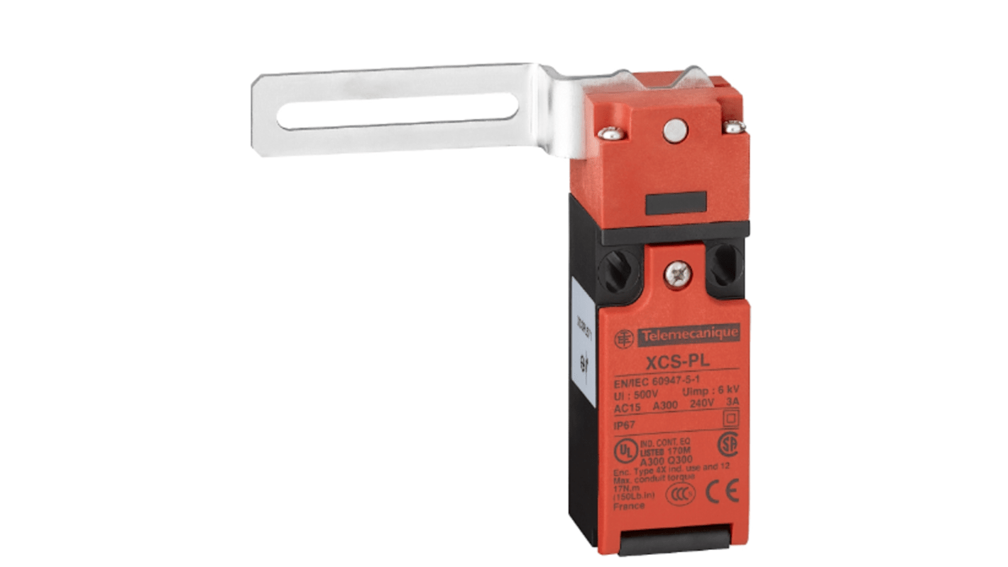 Interruttore di fine corsa leva Telemecanique Sensors XCSPL591, 1NC/1NA, IP67, 500V, 10A, attuatore a gomito rotante.