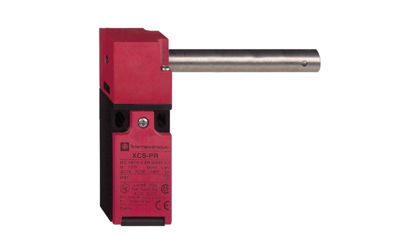 Interruttore di fine corsa Telemecanique Sensors XCSPR562, perno in acciaio inox, 1NC/1NA, IP67, 300V, 10A, adatto per ambienti difficili.