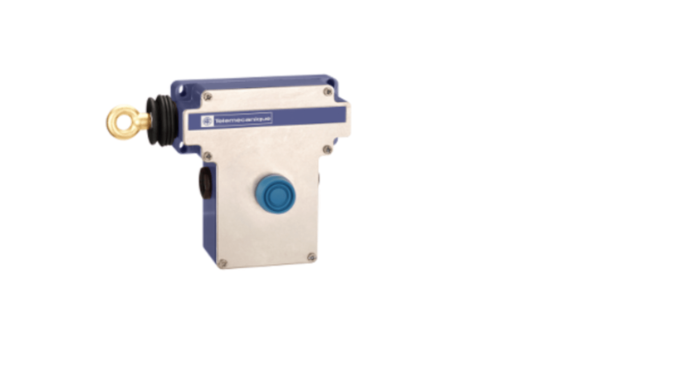 Interruttore a fune Telemecanique Sensors XY2CE2C270TK per arresto di emergenza, lunghezza corda 70 metri, montaggio a sinistra.