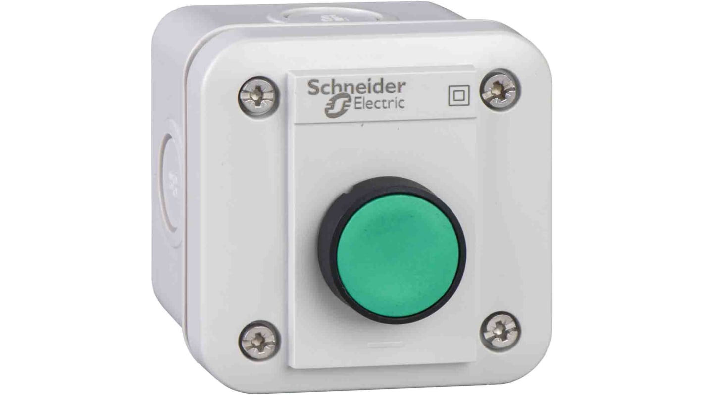 Stazione di controllo vuota Schneider Electric XALE1W1M, 1 foro da 22mm, colore grigio chiaro, materiale ABS.