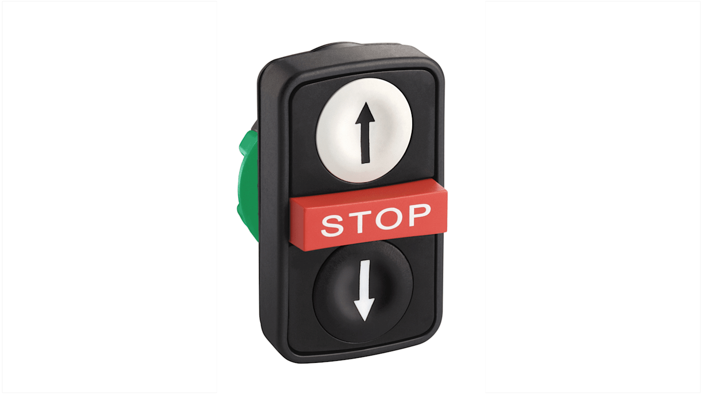 Pulsante Schneider Electric ZB5AA71124 a ritorno a molla, diametro 22 mm, forma rettangolare, protezione IP66/IP67/IP69K.