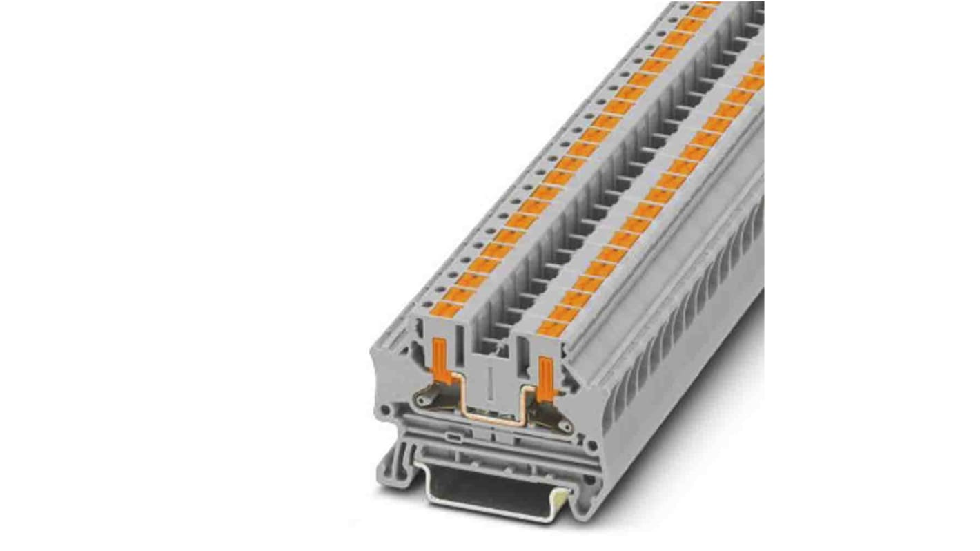 Morsettiera passante Phoenix Contact 1088728, grigia, 32A. Design compatto per cablaggio facile in spazi ristretti. Testata per applicazioni ferroviarie.