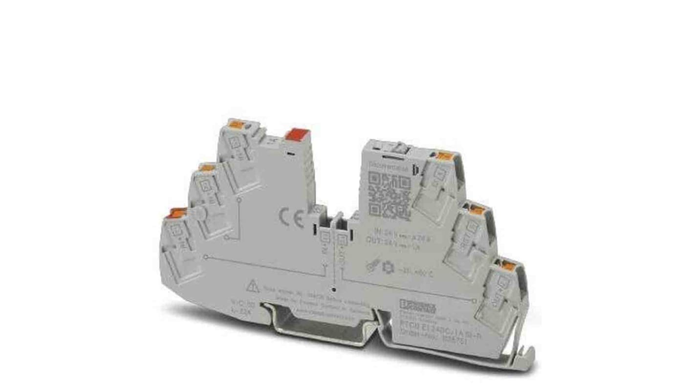 Interruttore elettronico di circuito PTCB E1 Phoenix Contact, 24A, 24V, 6 mm, con display LED e collegamento rapido.