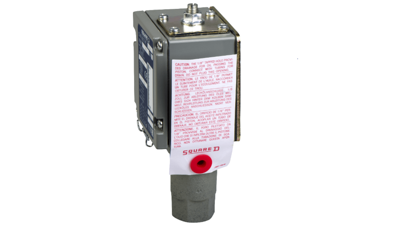 Pressostato Telemecanique Sensors ADW3M129012, max 69 bar, uscita 1 C/O, G3/8, IP65, per applicazioni idrauliche e HVAC.