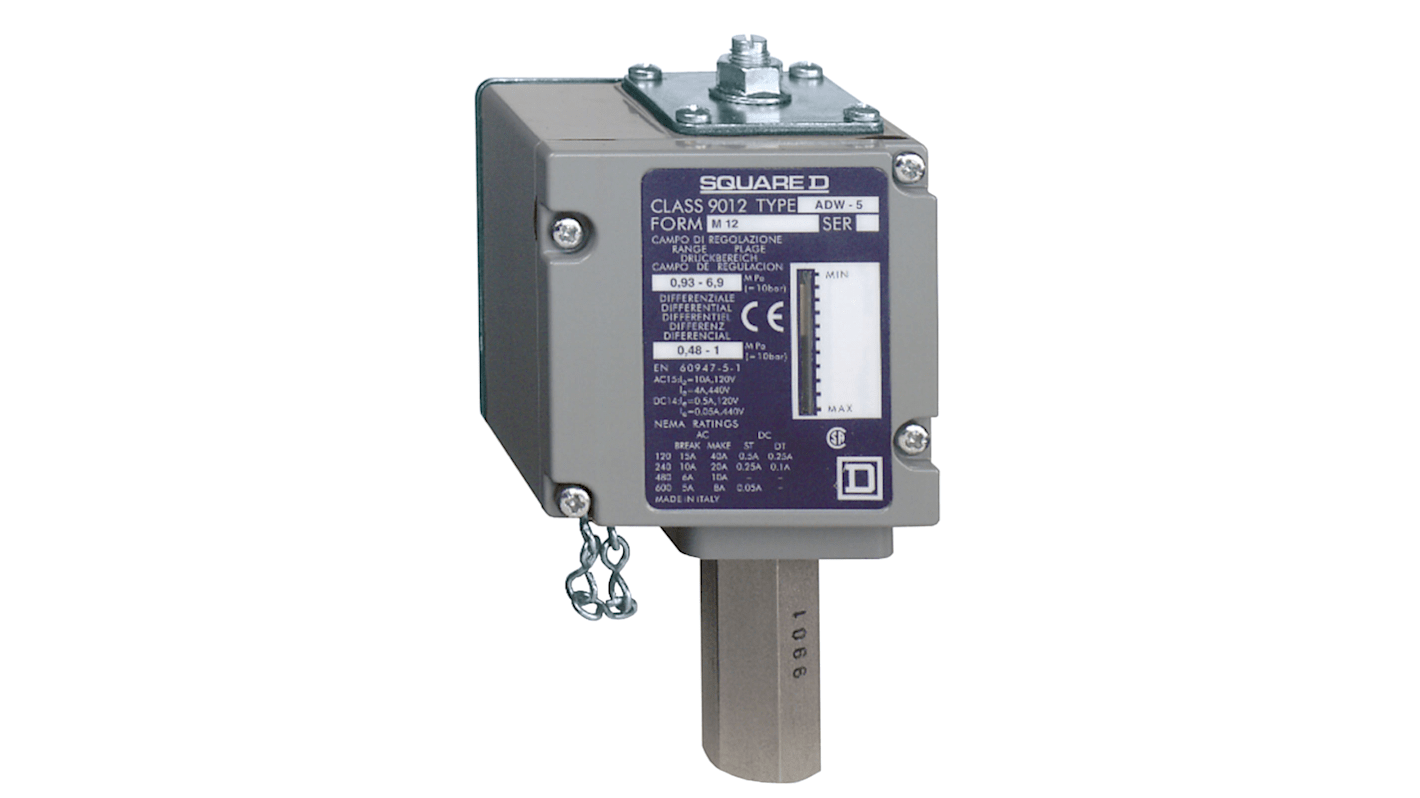 Pressostato Telemecanique Sensors ADW6M129012, 210 bar max, uscita 1 C/O, grado di protezione IP65, collegamento G3/8.