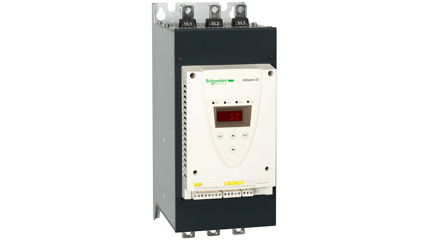 Starter stella-triangolo Schneider Electric ATS22C11S6U, 3 fasi, potenza 74,54 kW, tensione 208-600 V, corrente 96 A.