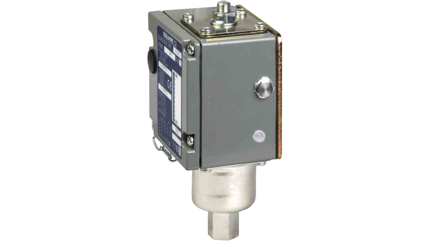 Sensore di pressione differenziale Telemecanique Sensors ACW1M119012, max 7.6bar, uscita 1 C/O, IP65, G1/4, per aria e liquidi non corrosivi.
