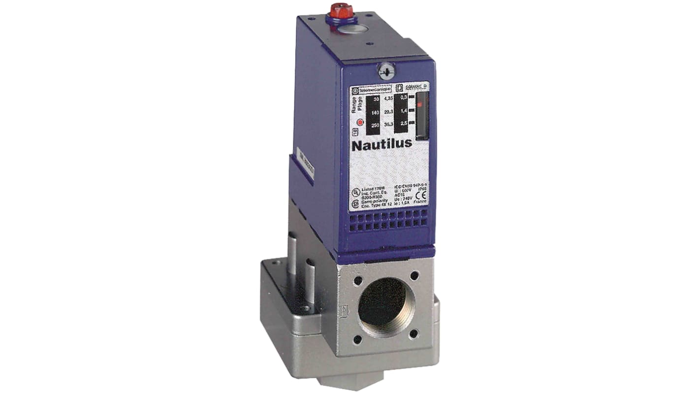 Pressostato differenziale Telemecanique Sensors XMLA002A2S12, max 2.5bar, uscita 1 C/O, IP66, collegamento G1/4, 250 V c.c.