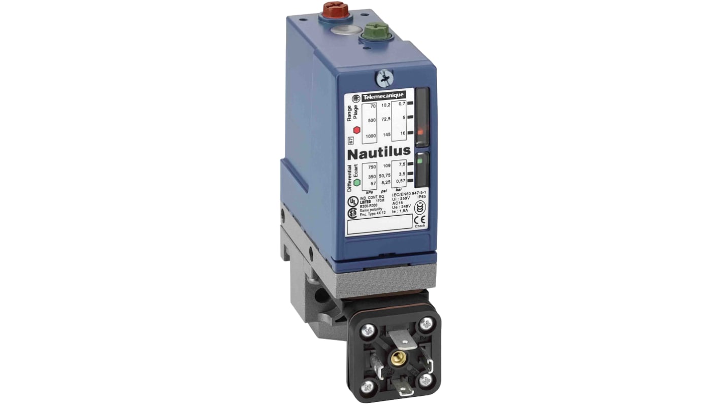 Pressostato differenziale Telemecanique Sensors XMLB035A2C11, 35 bar, corpo in lega di zinco, grado di protezione IP65.