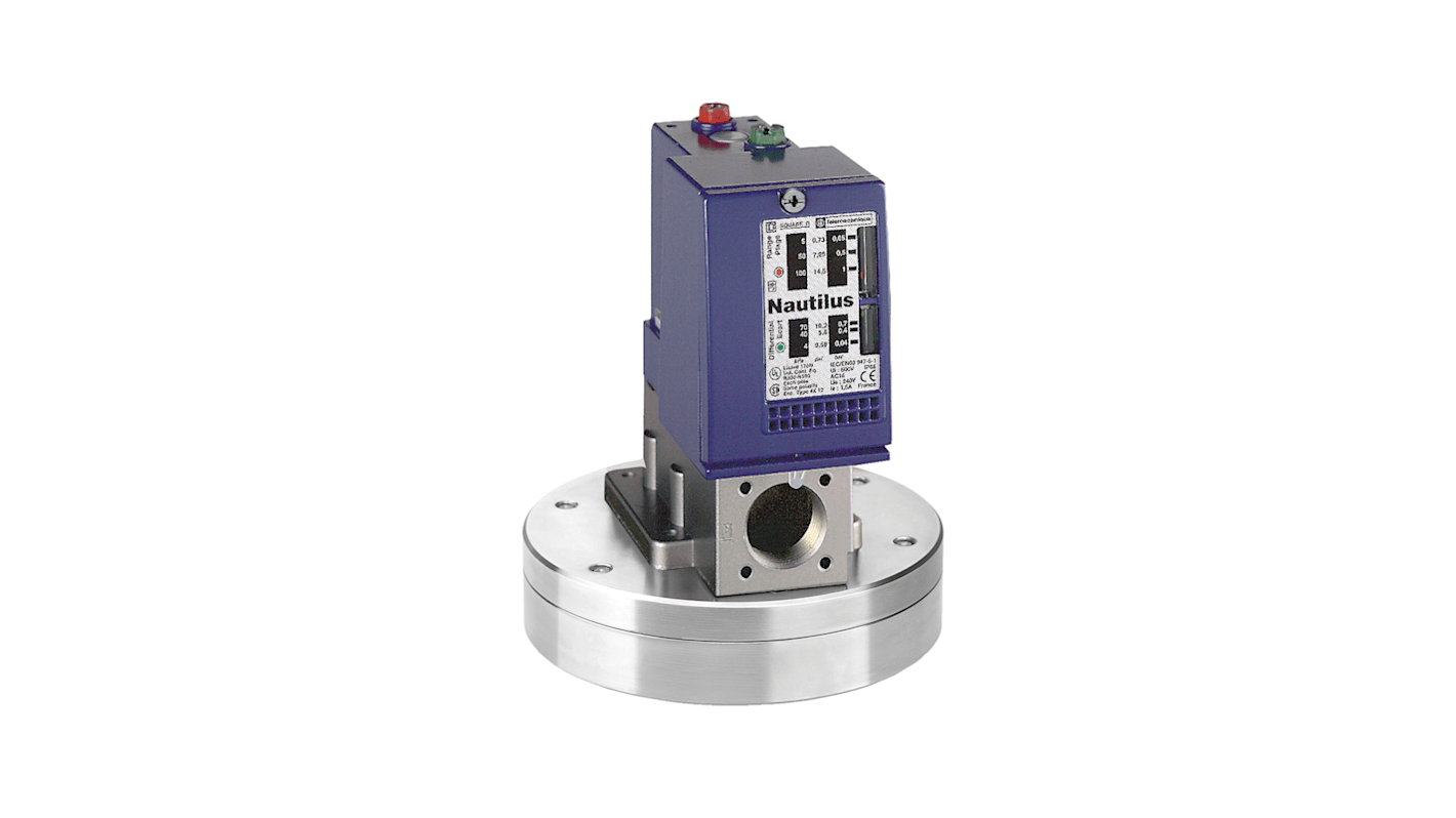 Pressostato differenziale Telemecanique Sensors XMLCS02B2S12, per controllo pressione 0.3-2.5 bar, uscita 1 C/O, IP66.