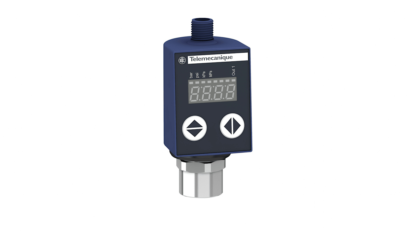 Sensore di pressione differenziale Telemecanique Sensors XMLR016G1P25, max 16 bar, uscita analogica, IP65/IP67.