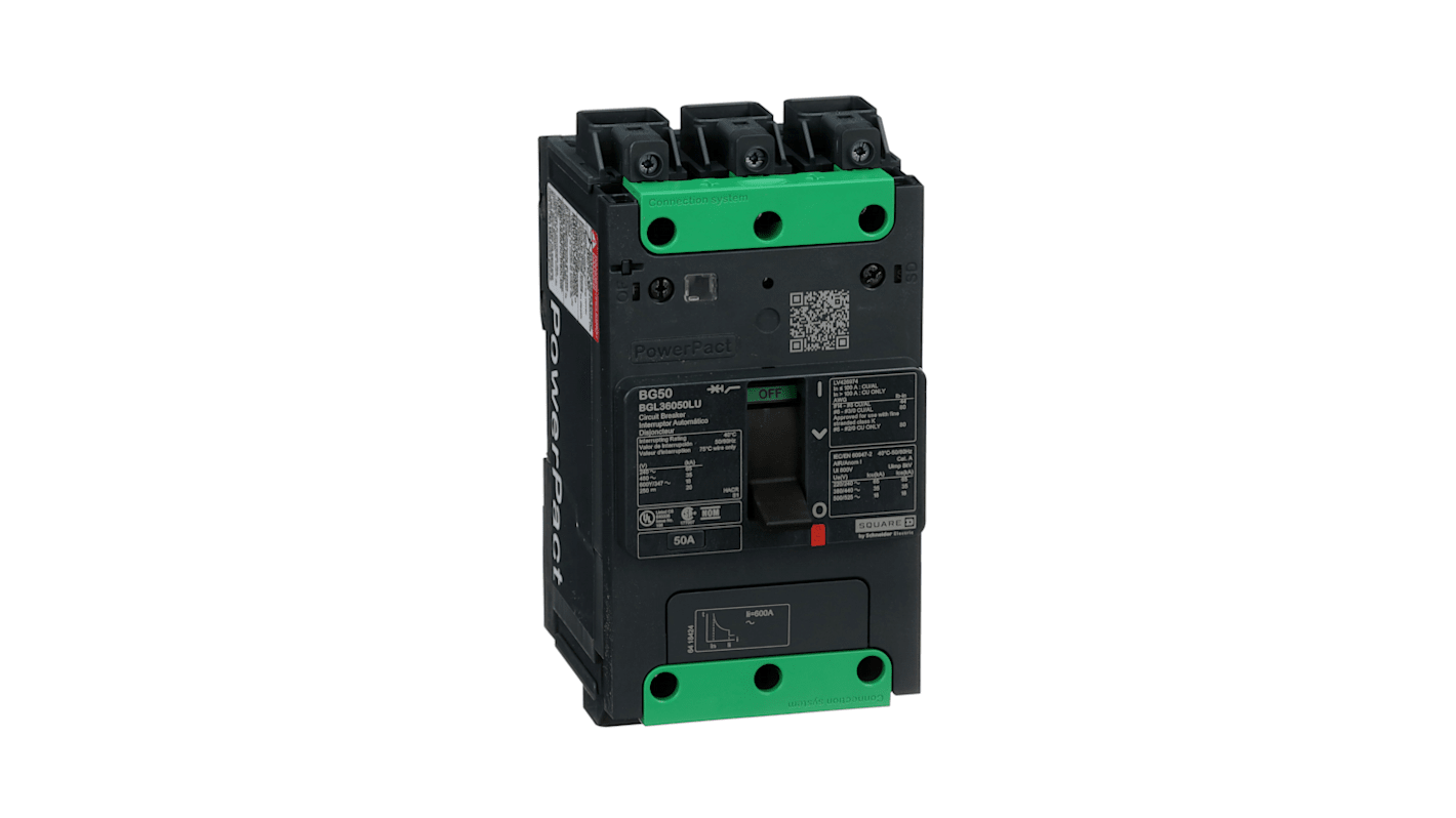 Interruttore automatico MCCB Schneider Electric BGL36050LU, 3 poli, 50A, 525 V, grado di protezione IK07.