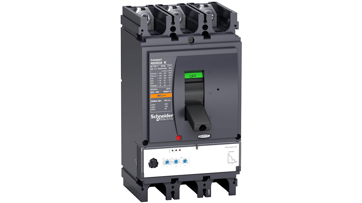 Interruttore automatico MCCB fisso Schneider Electric, 3 poli, 400A, montaggio compatto, capacità di interruzione 200kA a 415VAC.