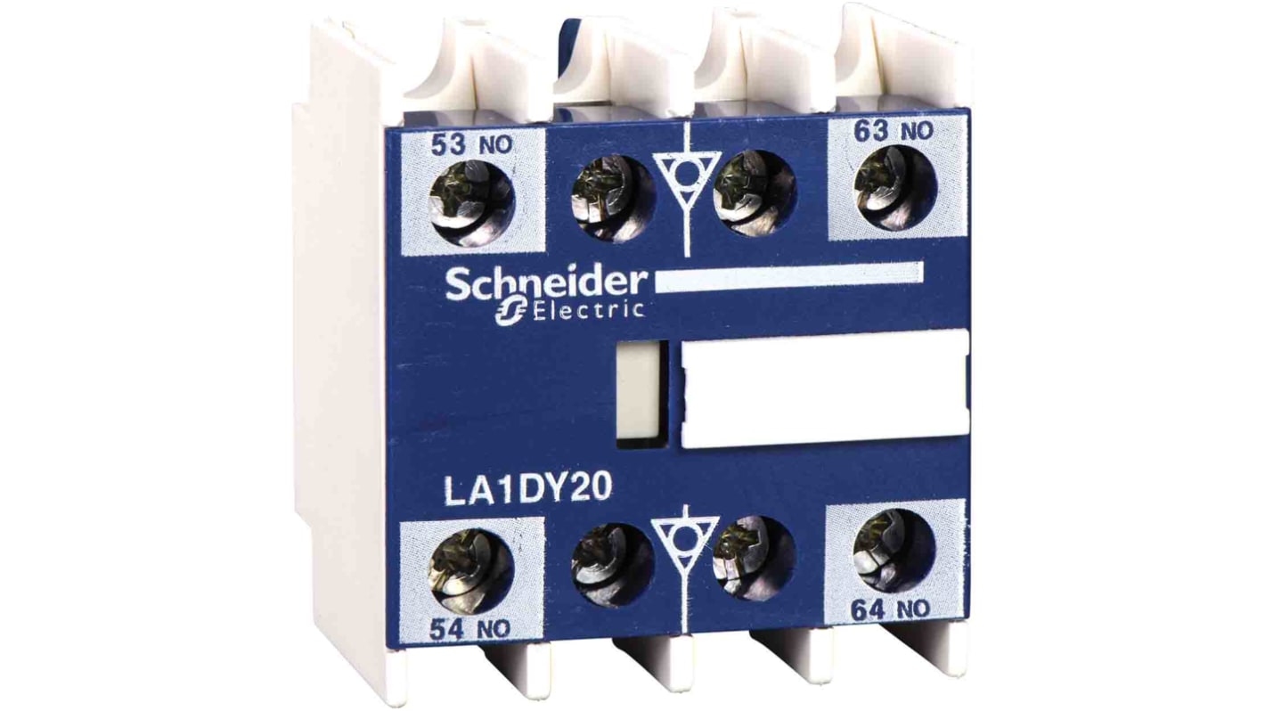 Blocco di contatti ausiliari Schneider Electric LA1DY20, 2 NA, montaggio a clip, grado di protezione IP20.