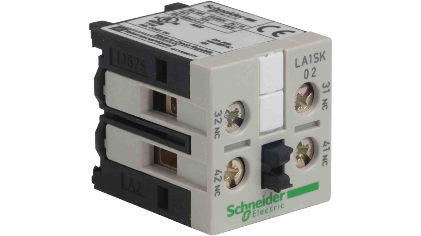 Blocco di contatti ausiliari Schneider Electric LA1SK02, 2NC, montaggio a clip, compatibile con mini contattori serie LA1Sk.