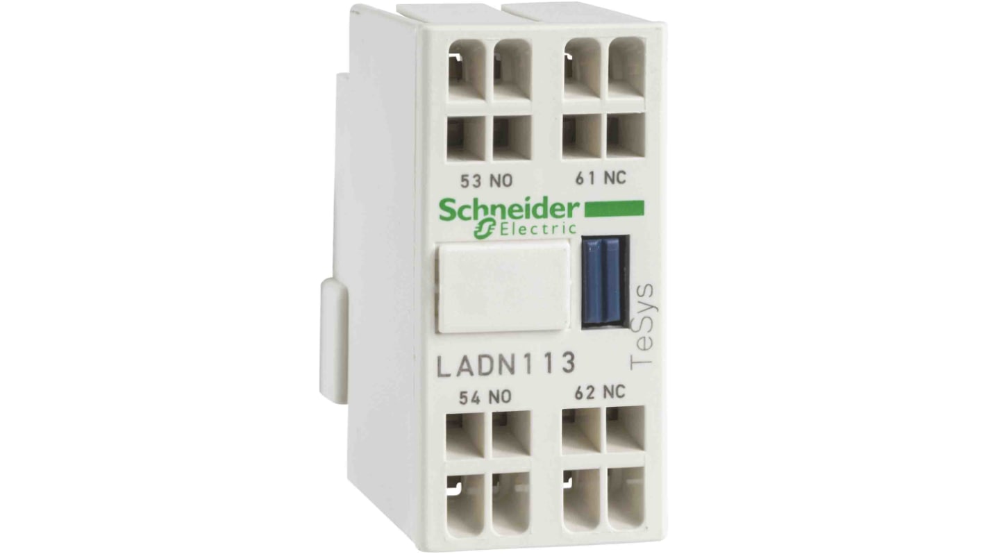Blocco contatti ausiliari Schneider Electric LADN113, 1 N/C + 1 N/A, montaggio anteriore, IP20, 690 V.