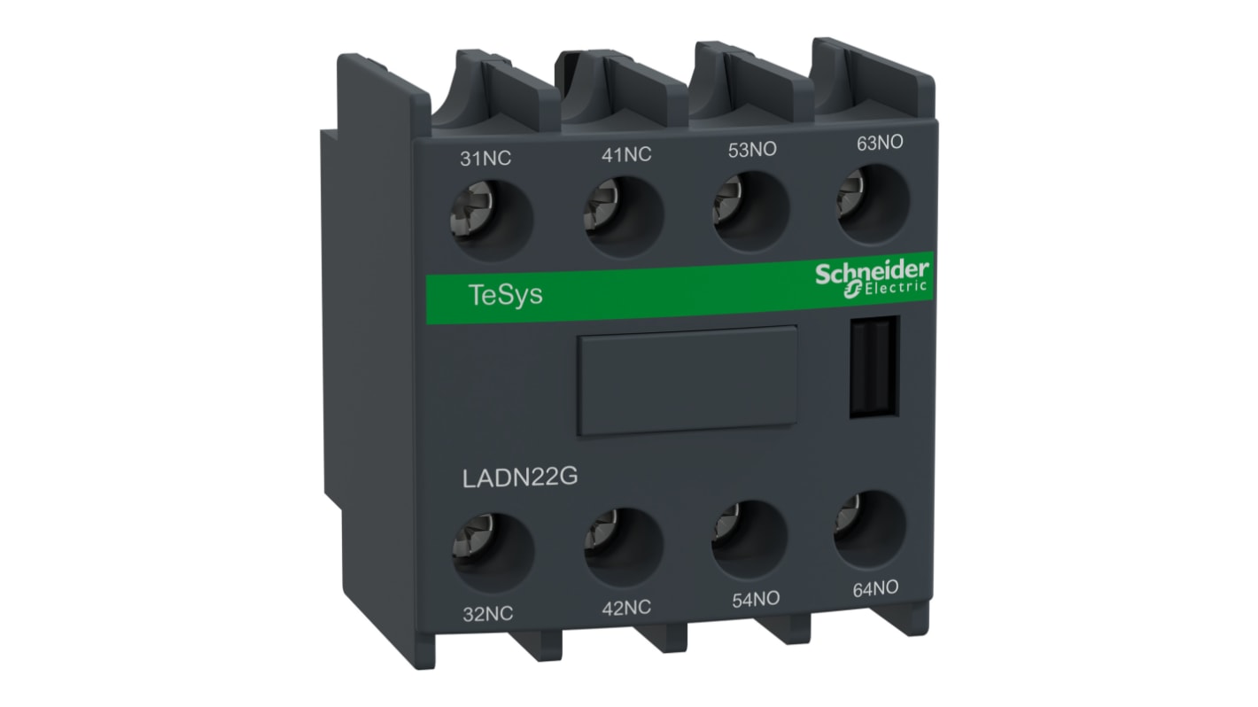 Blocco di contatti ausiliari Schneider Electric LADN22G, 2NC + 2NO, montaggio a clip, grado di protezione IP20, compatibile con TeSys D.