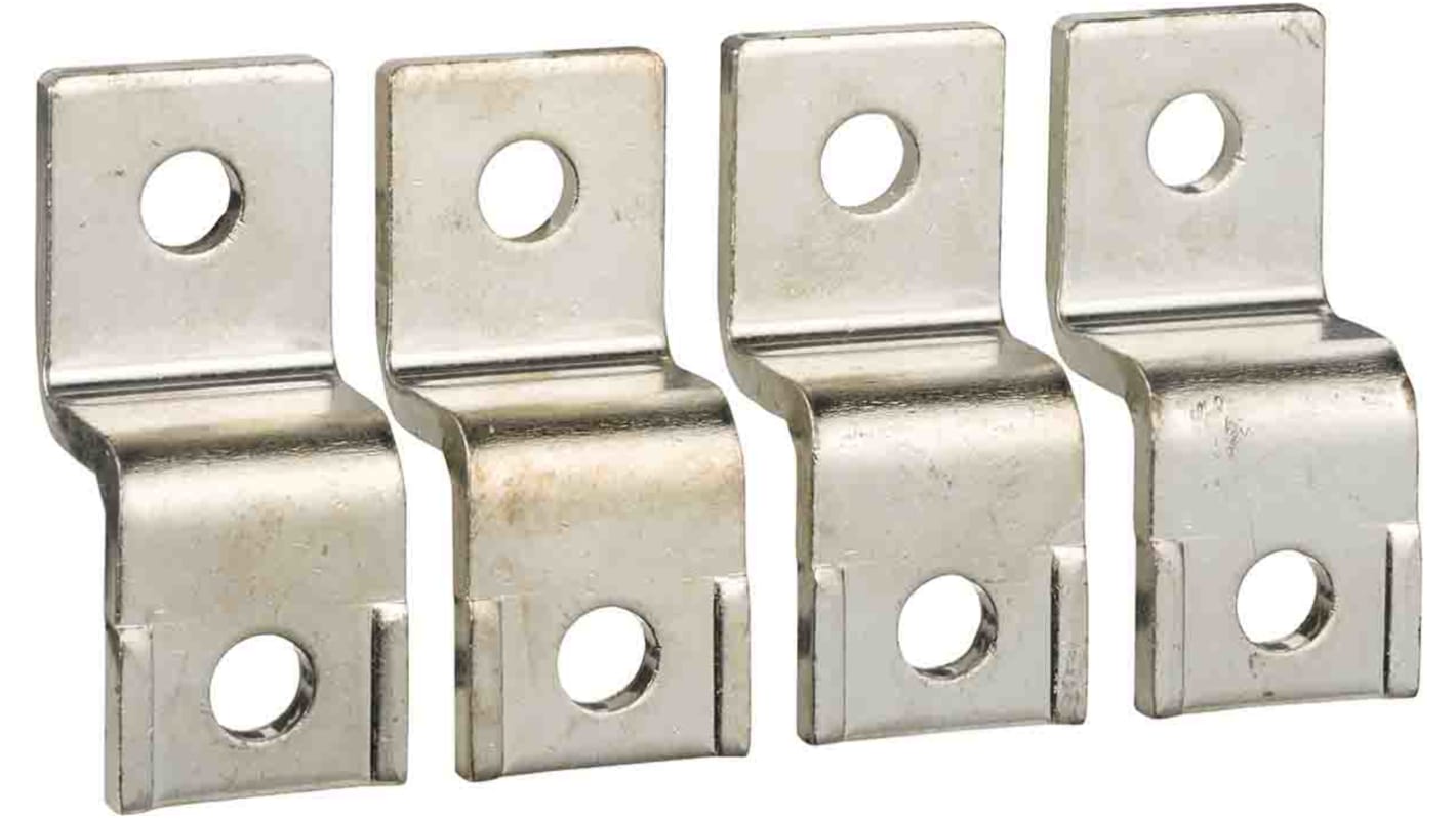 Prolunga terminale a L doppio Schneider Electric per Compact NSX 100/160/250, con nervature anti-rotazione e barriere interfase flessibili. Set di 4 parti.