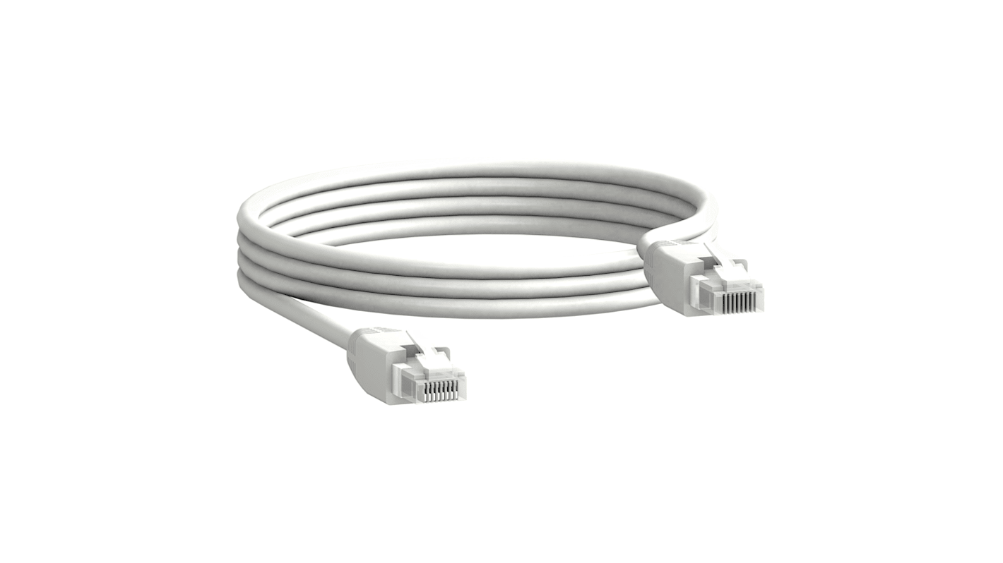 Cavo Ethernet Schneider Electric TRV00830, lunghezza 3m, con 2 connettori RJ45, montaggio con clip, privo di metalli pesanti.