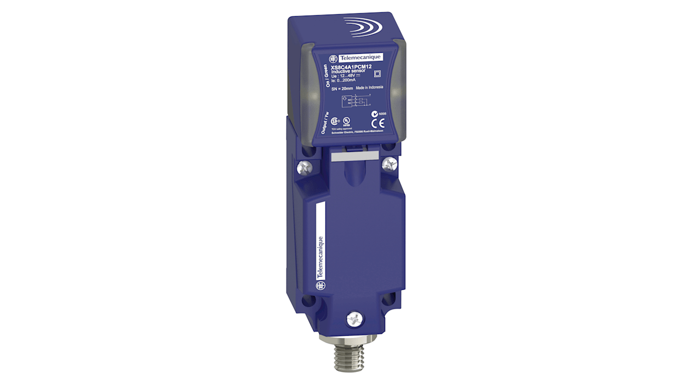 Sensore di prossimità Telemecanique Sensors XS8C4A1PCM12 PNP 20 mm 12-48V IP65/67/69K - Rilevamento oggetti metallici. Robusto e affidabile, ideale per montaggio a filo.