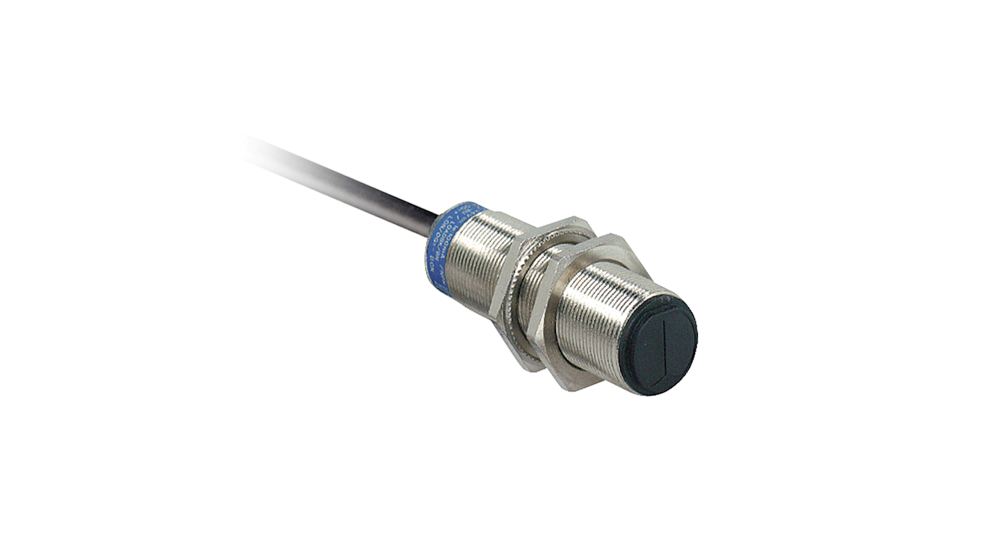 Sensore fotoelettrico miniaturizzato filettato Telemecanique Sensors XU2M18MB230, rilevamento a 15 m, uscita 1 NC, alimentazione c.a./c.c.