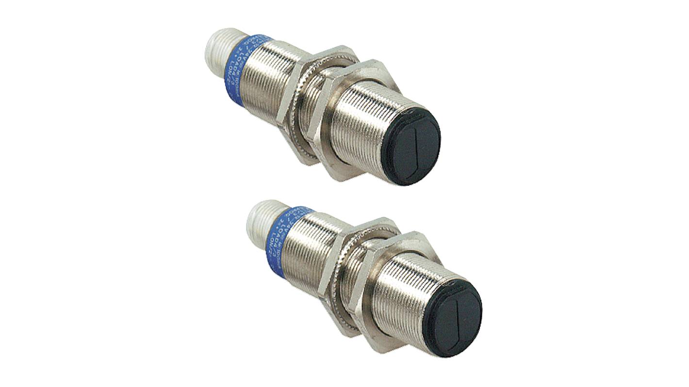 Sensore fotoelettrico cilindrico Telemecanique Sensors XU2N18PP341D, rilevamento a fascio diretto fino a 15 m, uscita PNP, connettore M12.
