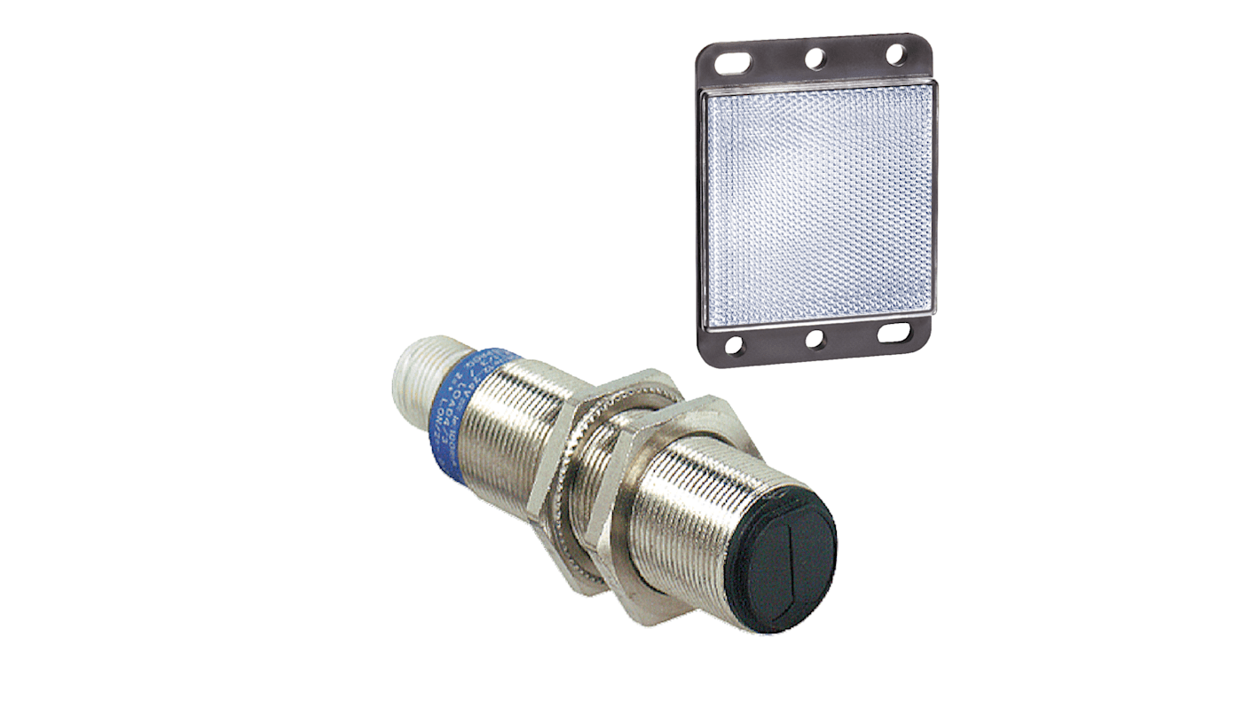 Sensore fotoelettrico cilindrico Telemecanique Sensors XU9N18PP341D, rilevamento a retroriflessione, 2 m, uscita PNP, connettore M12.