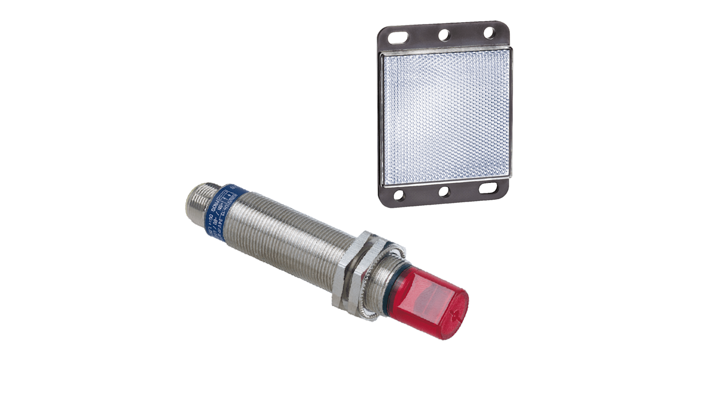 Sensore fotoelettrico cilindrico Telemecanique Sensors XU9N18PP341WD, rilevamento a retroriflessione, distanza 2 m, uscita PNP.