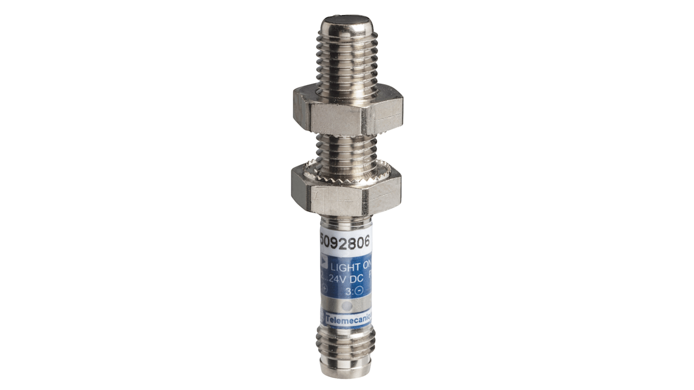 Sensore fotoelettrico Telemecanique Sensors XUAH0214S, filettato, rilevamento a 2 m, uscita PNP, connettore M8 a 3 pin.