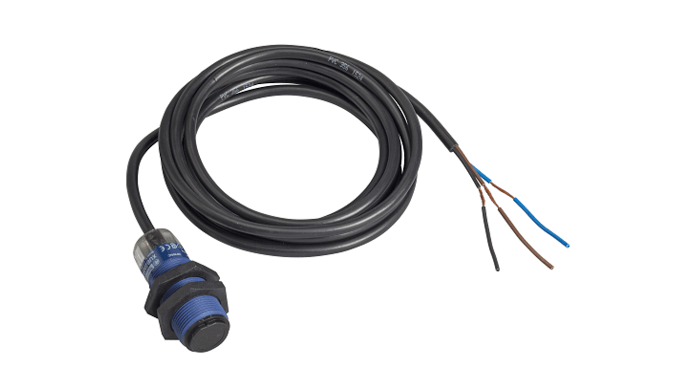Sensore fotoelettrico miniaturizzato filettato Telemecanique Sensors XUB4APANL5, rilevamento a diffusione fino a 100 mm, uscita PNP.