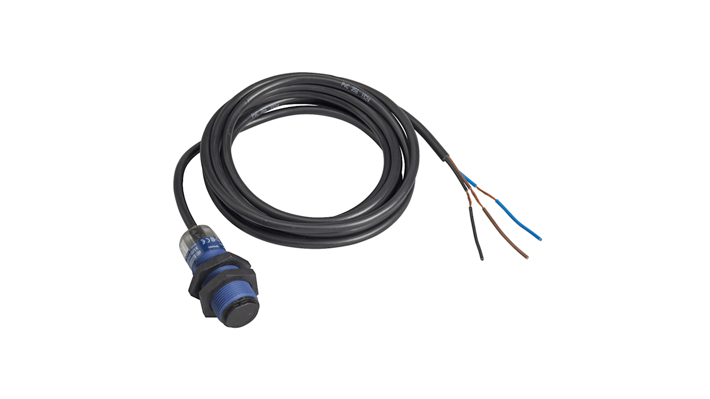 Sensore fotoelettrico miniaturizzato filettato Telemecanique Sensors XUB4APBNL2, rilevamento a diffusione fino a 100 mm, uscita PNP.