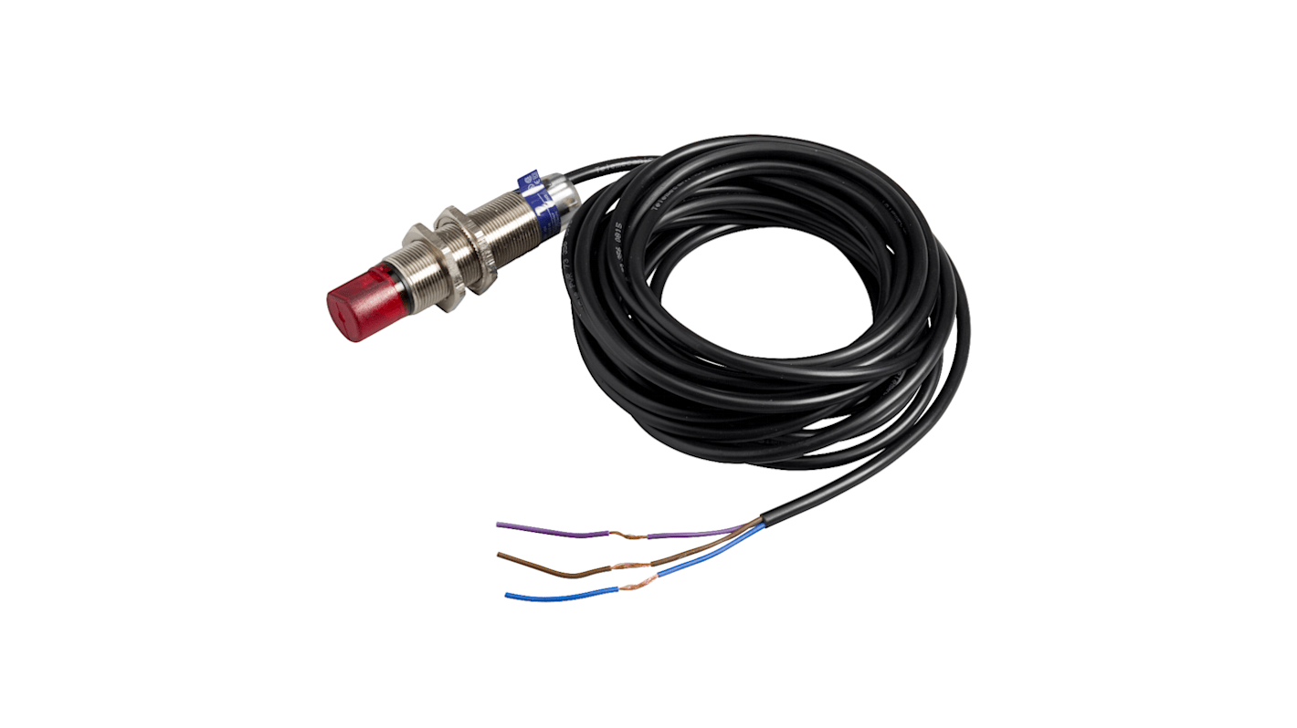 Sensore fotoelettrico Telemecanique Sensors XUB9APAWL2, miniaturizzato filettato con retro-riflessione polarizzata per rilevamento a 2m, ideale per imballaggio e assemblaggio.