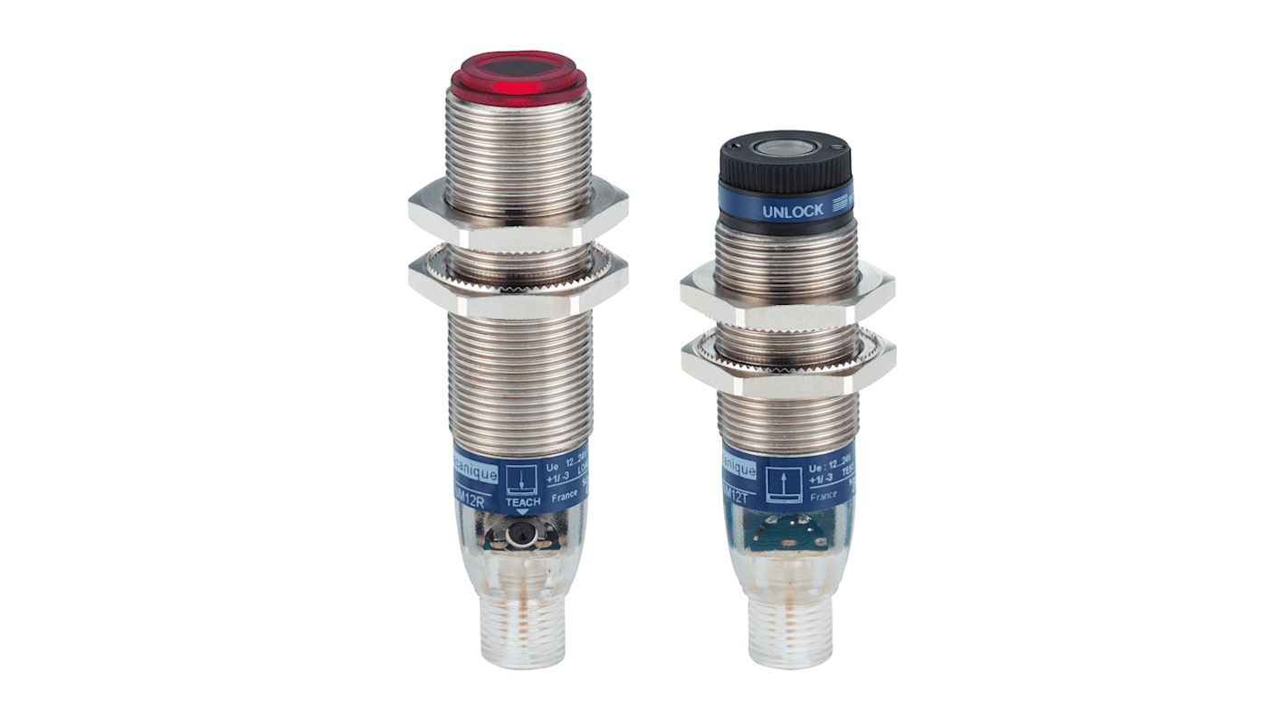 Sensore fotoelettrico Telemecanique Sensors XUBLBPCNM12, design cilindrico M18, rilevamento fino a 100 m, uscita PNP.