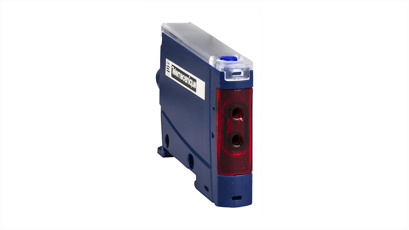 Telemecanique Sensors XUDA2NSMM8, sensore fotoelettrico NPN con uscita allarme, alimentazione 12-24 V CC, connettore M8 a 4 pin.