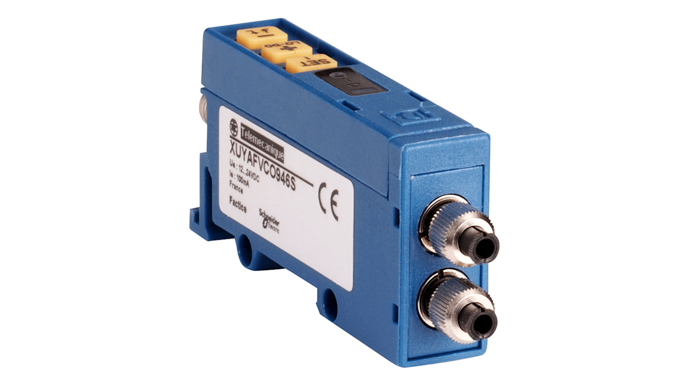 Sensore fotoelettrico Telemecanique Sensors XUYAFP966S, PNP/NPN, 12-24 V CC, con amplificatore in fibra ottica e schermo a 4 cifre.