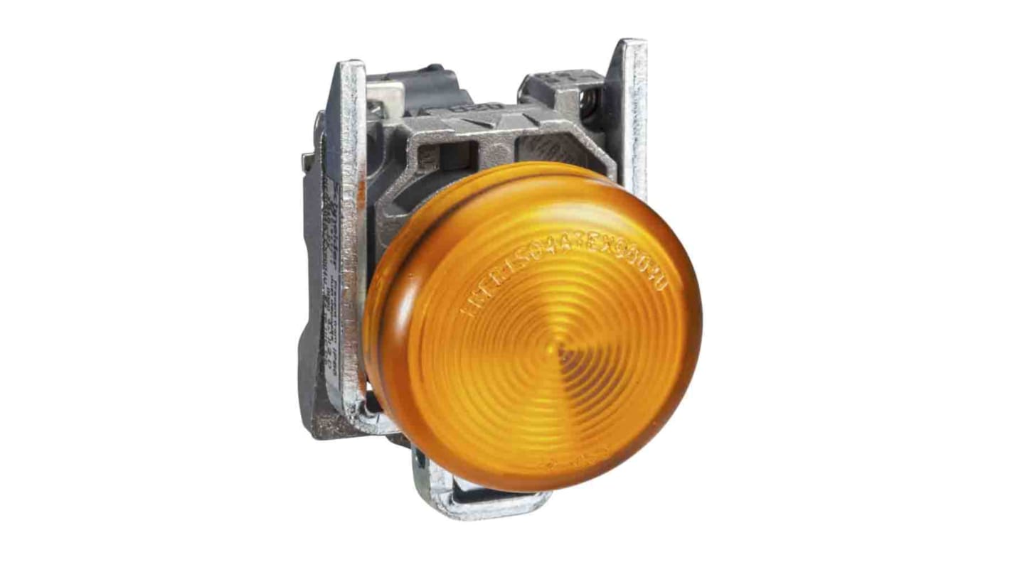 Luce pilota LED gialla Schneider Electric XB4BVB5EX, foro 22mm, IP40/IP65, 24V, 18mA, senza manutenzione.