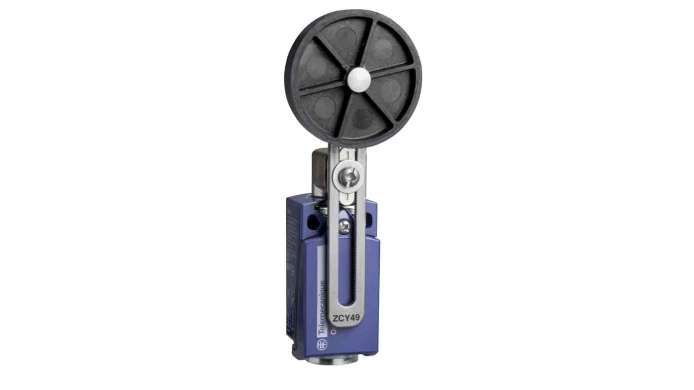 Interruttore di fine corsa Telemecanique Sensors XCKD2149P16 con leva a rullo, 1NC/1NA, 500V, 10A, grado di protezione IP66/IP67.