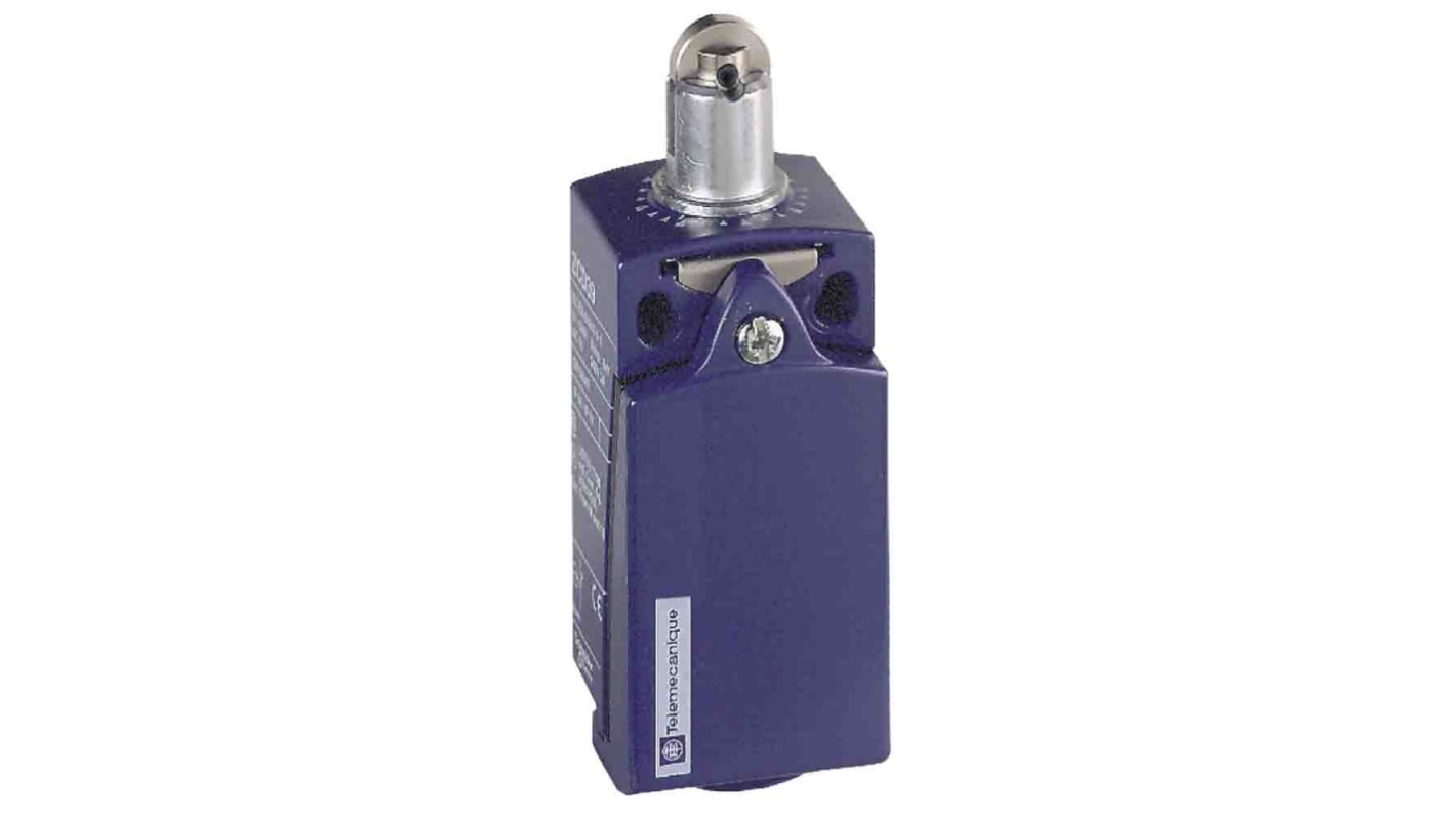 Interruttore di fine corsa Telemecanique Sensors XCKD2502P16, tasto a rotella, 1NC/1NA, IP66/IP67, attuatore in metallo, 500V, 10A.