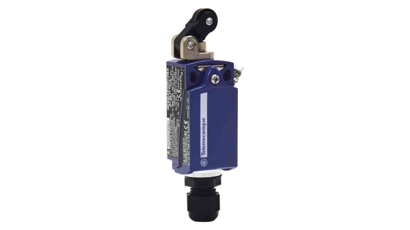 Interruttore di fine corsa a leva a rullo Telemecanique Sensors XCKD3921P16EX, 2NC/1NA, IP66/IP67, custodia metallica, 6A a 400V.
