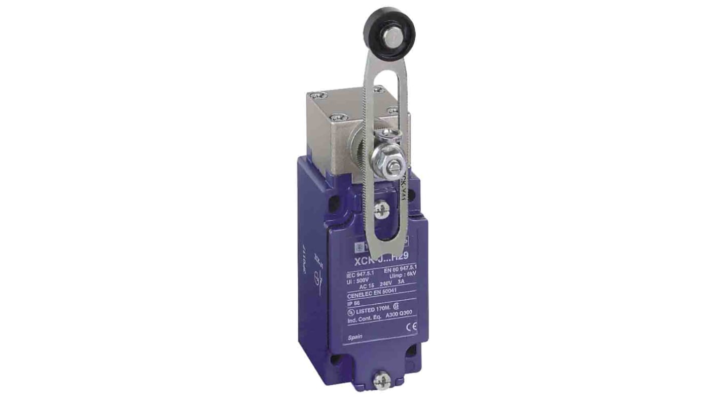 Interruttore di fine corsa Telemecanique Sensors XCKJ105, 1NC/1NA, custodia metallica, protezione IP66, azione rapida, 10A, 500V.
