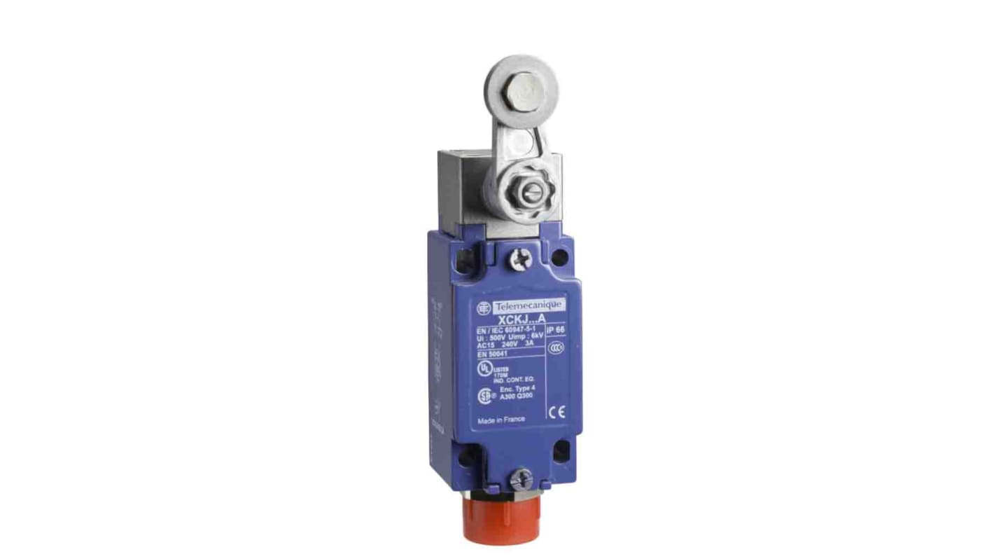 Interruttore di fine corsa a leva a rullo Telemecanique Sensors XCKJ10513A, 1NC/1NA, IP66, custodia metallica, azione rapida.