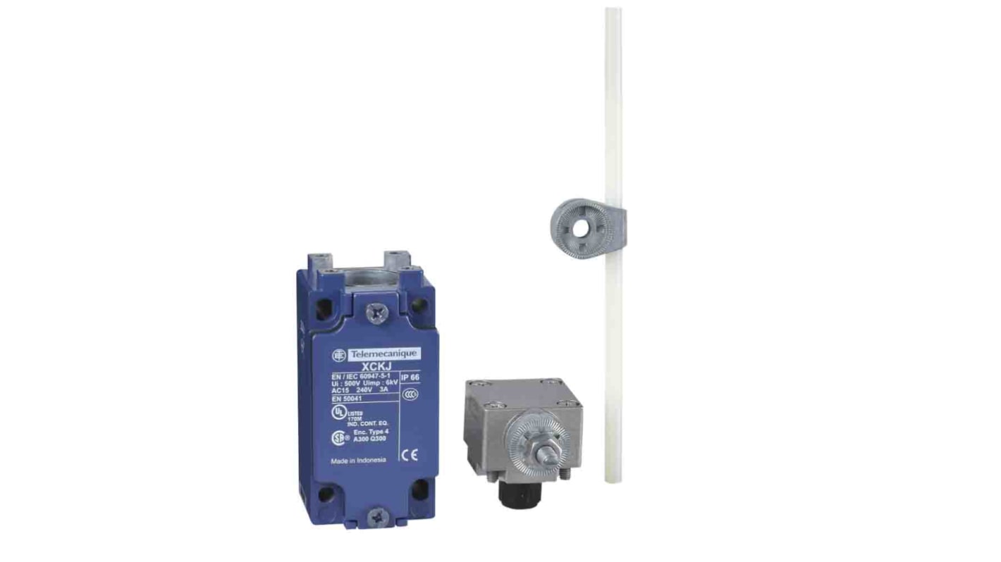 Interruttore di fine corsa Telemecanique Sensors XCKJ50559H29, 1NC/1NA, IP66, attuatore a leva rotonda, 10A, 500V.
