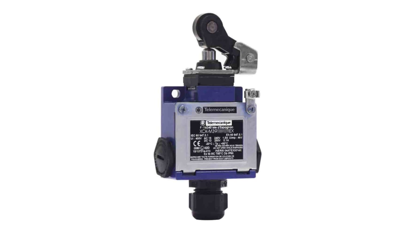 Interruttore di fine corsa a leva a rullo Telemecanique Sensors XCKM3921H29EX, 2NC/1NA, IP66, custodia metallica, 400V, 6A.