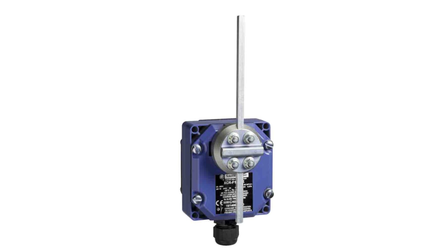 Interruttore di fine corsa Telemecanique Sensors XCRF171EX con asta, 2 contatti (1NC + 1NO), IP65, custodia metallica.