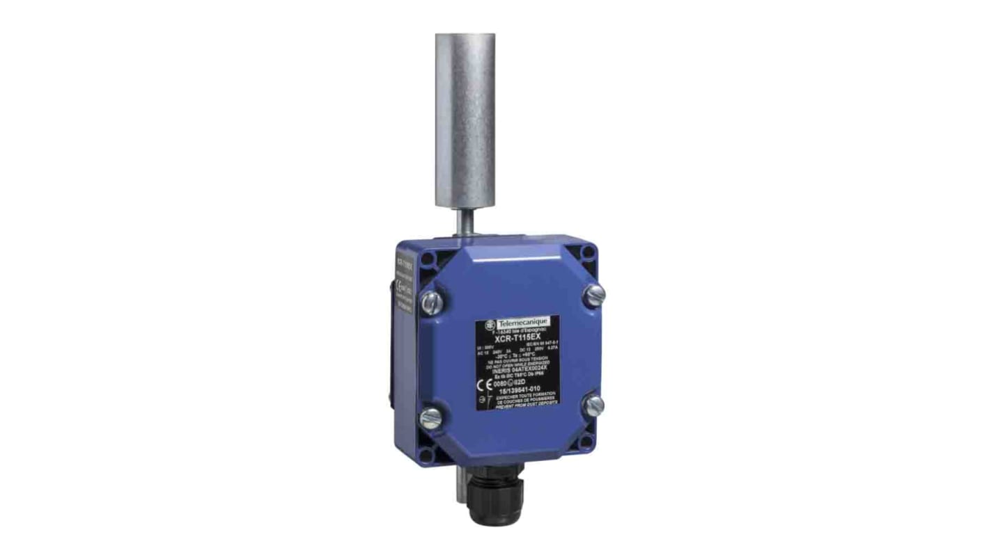 Interruttore di fine corsa a leva a rullo Telemecanique Sensors XCRT215EX, custodia metallica, protezione IP65, azione rapida.