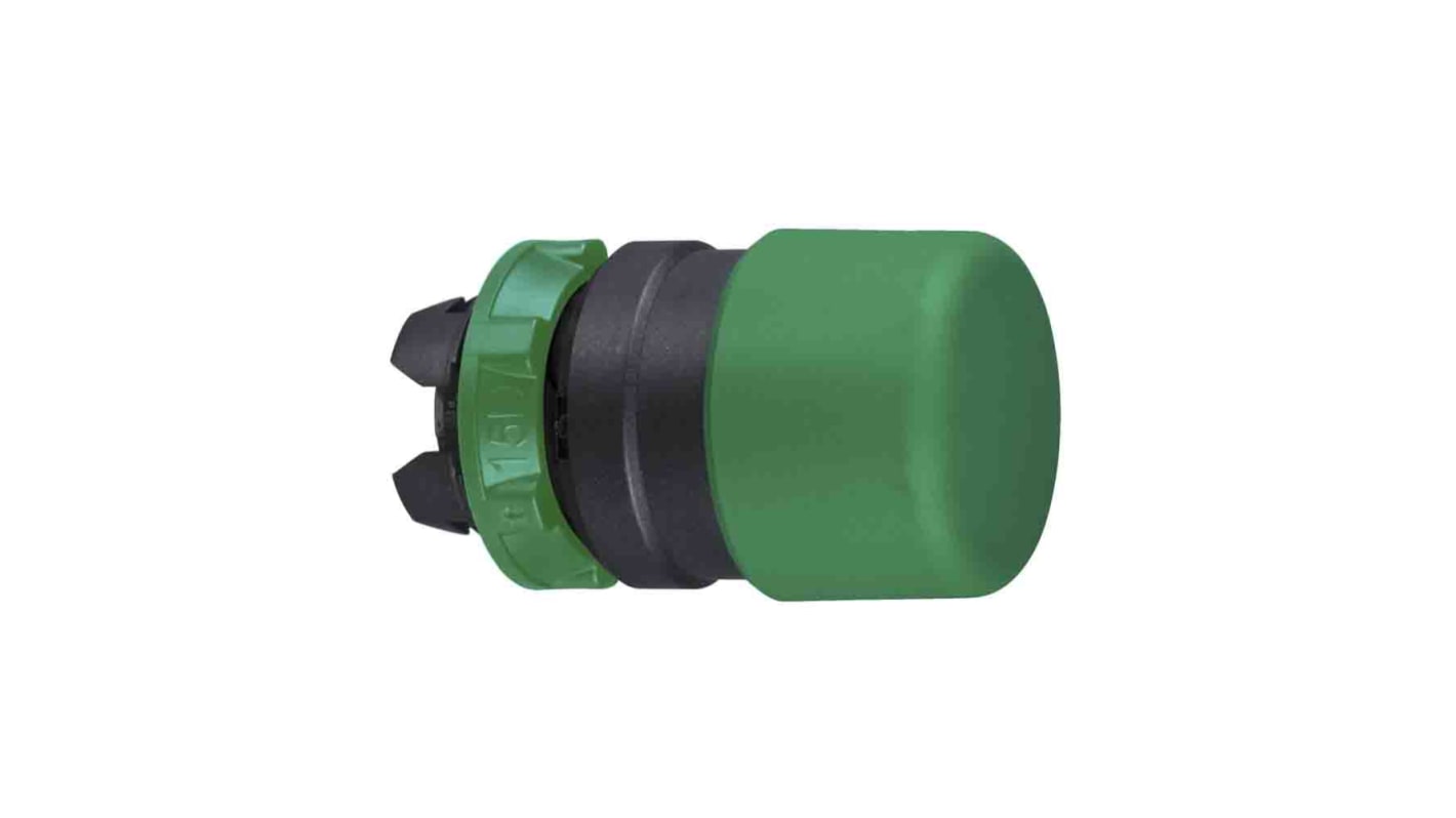 Attuatore pulsante a fungo verde Schneider Electric, serie Harmony XB5, diametro foro 22 mm, resistente a urti e polvere.